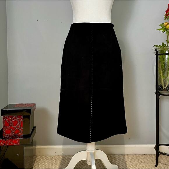 NEW Rem Garson Suede Leather Vintage Aline Midi Contrast Full Two Tone Black Sk… - Picture 7 of 15